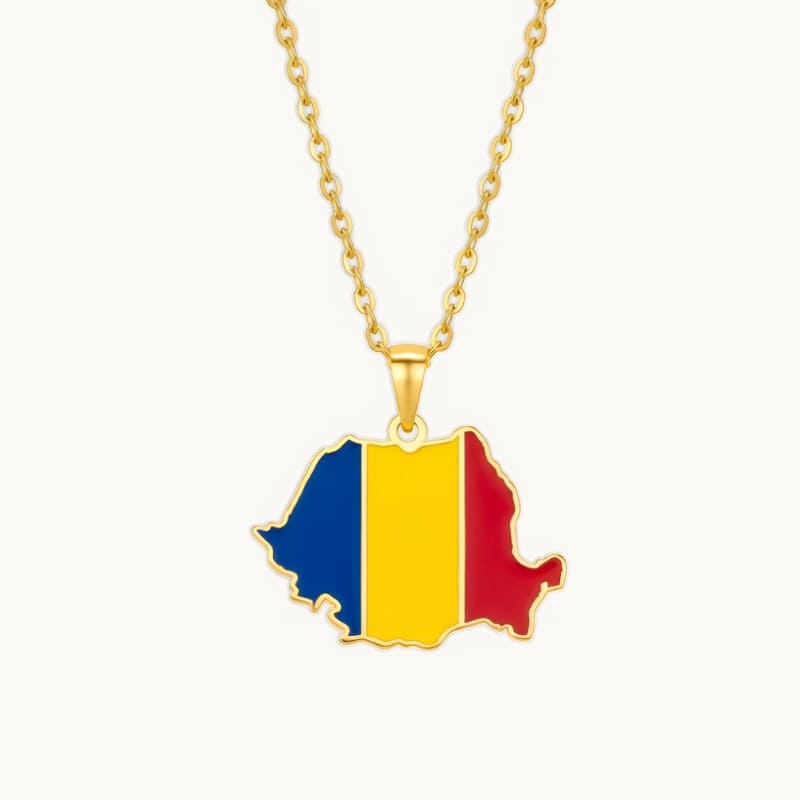 Pendentif du drapeau de la Roumanie avec chaine en or