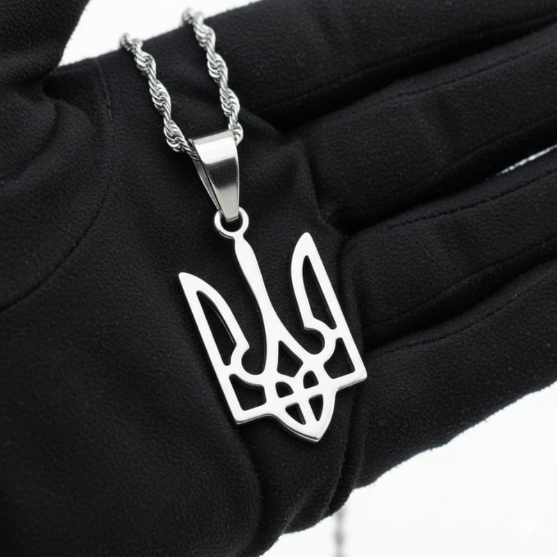 Pendentif Ukraine en couleur argentée avec motif trident