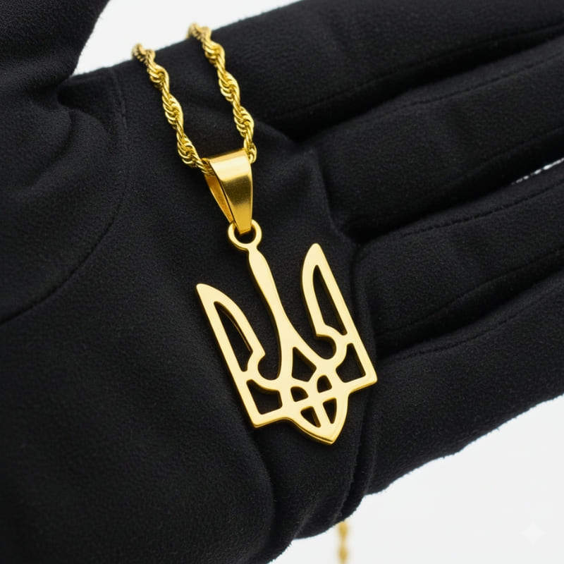 Collier Ukraine en or avec chaine et symbole trident