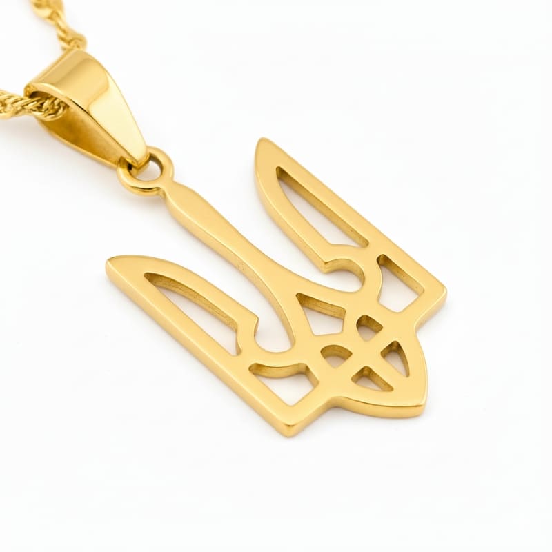 Pendentif trident Ukraine doré, bijou trident ukrainien élégant