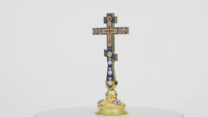 Croix Orthodoxe de Bénédiction Émaillée avec Support